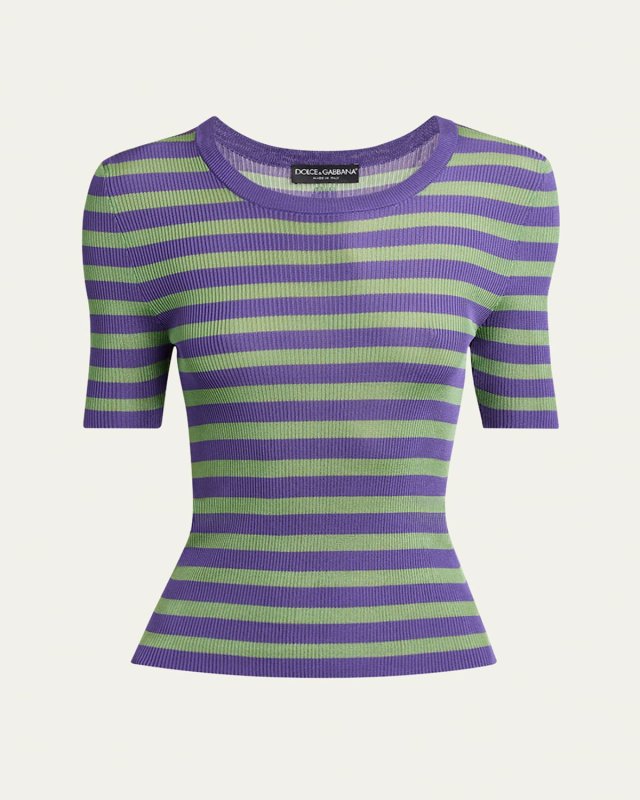 Striped Rib Short-Sleeve Top